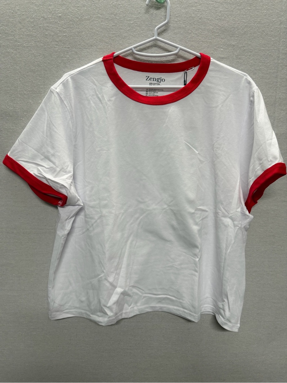 NWT Zengjo White Ringer Tee with Red Trim - size XL